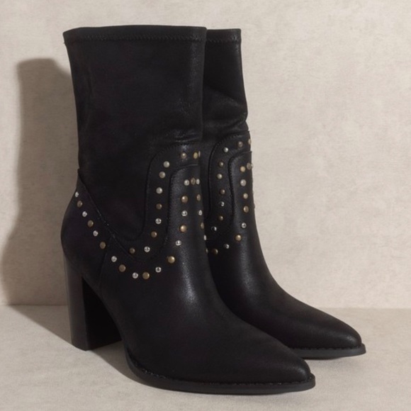 Few left! PARIS STUDDED HEELED BOOT - FAUX LEATHER BLACK - Picture 5 of 11